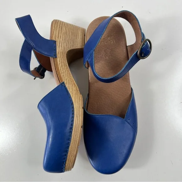 Dansko Blue Leather Clogs Sandals Maisie Cobalt Sz 41 10.5-11 Made in Italy - Picture 8 of 12